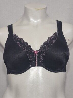 38DD Curvation‎ 5304457 Unlined Lace Trim Underwire Bra Black Pink
